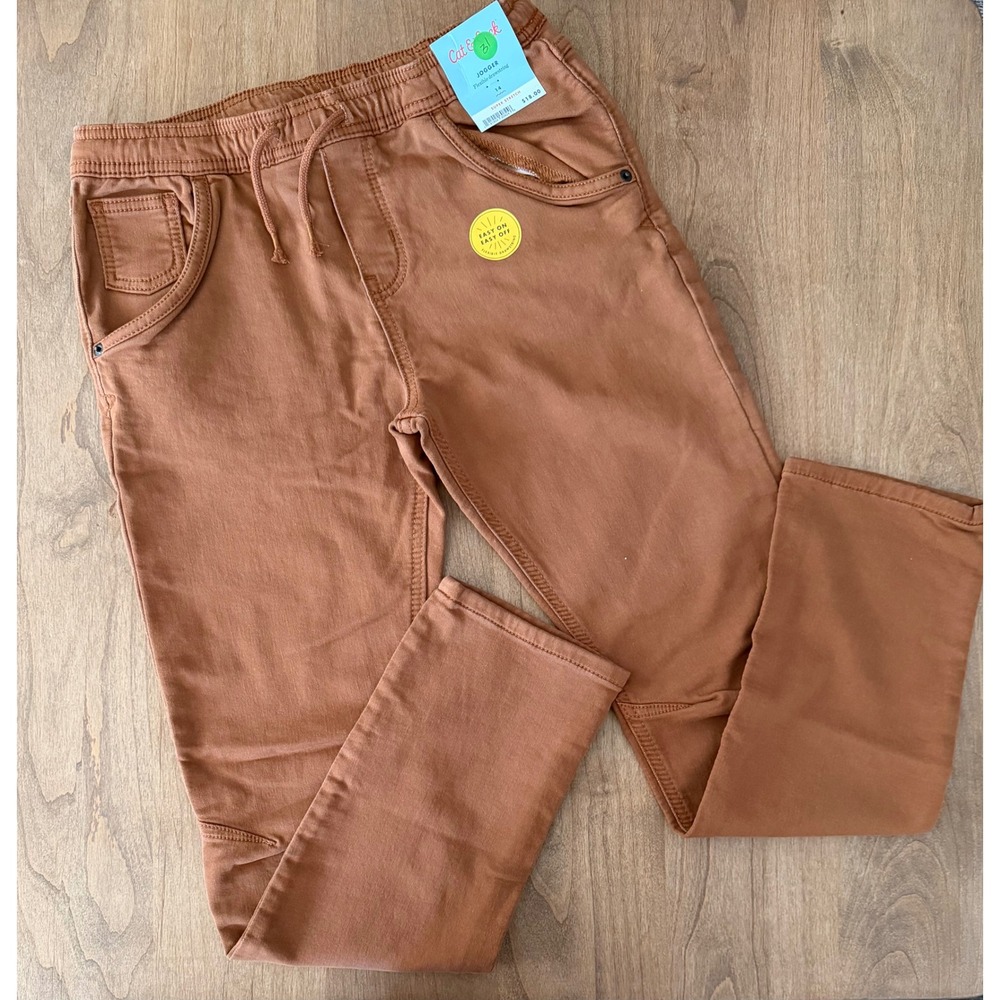 Cat & Jack Boys Super Stretch Jogger Pants Rust Brown Size 14 NWT